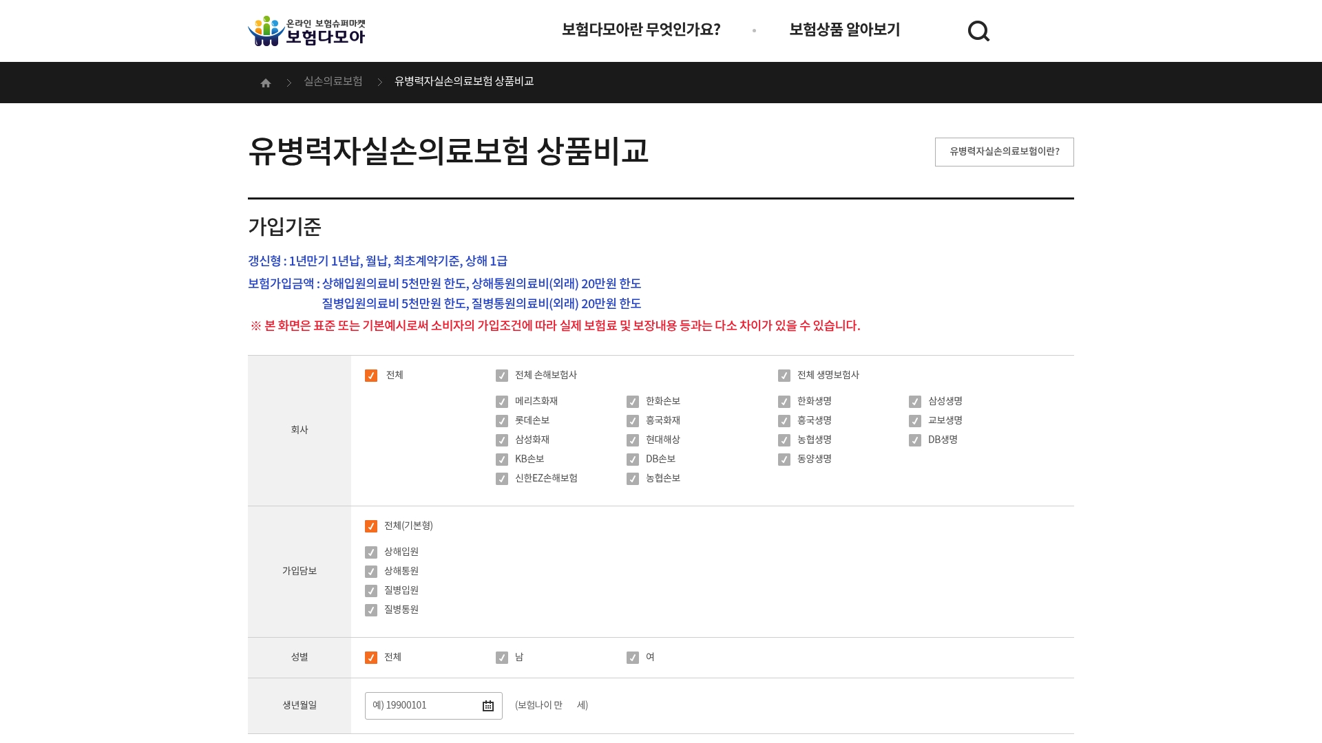 유병력자 실손의료보험 상품 비교