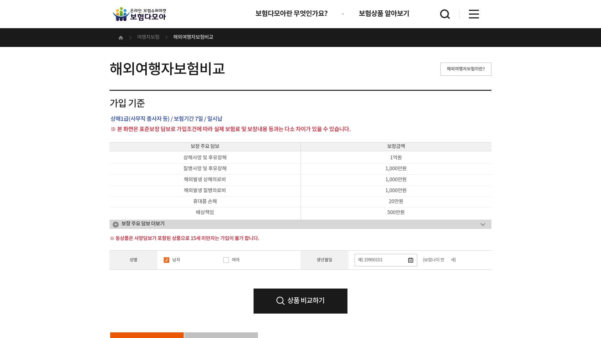 여행자보험 해외 여행 보험료 비교